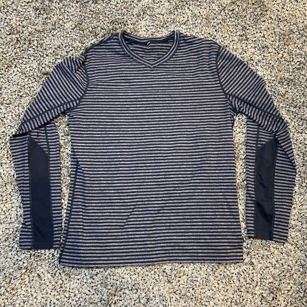 Lululemon Mens Striped Blue Heathered Long Sleeve Work Casual Shirt Sz. M